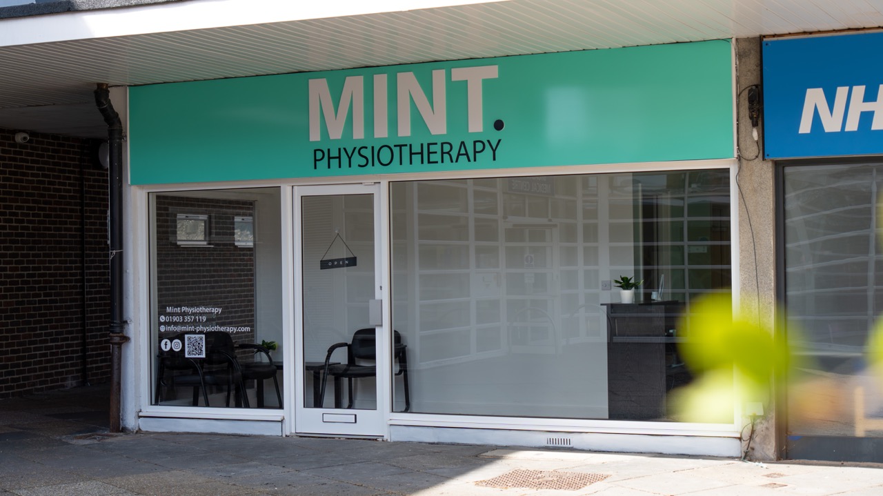 Physiotherapy clinic shopfront and signage in Worthing