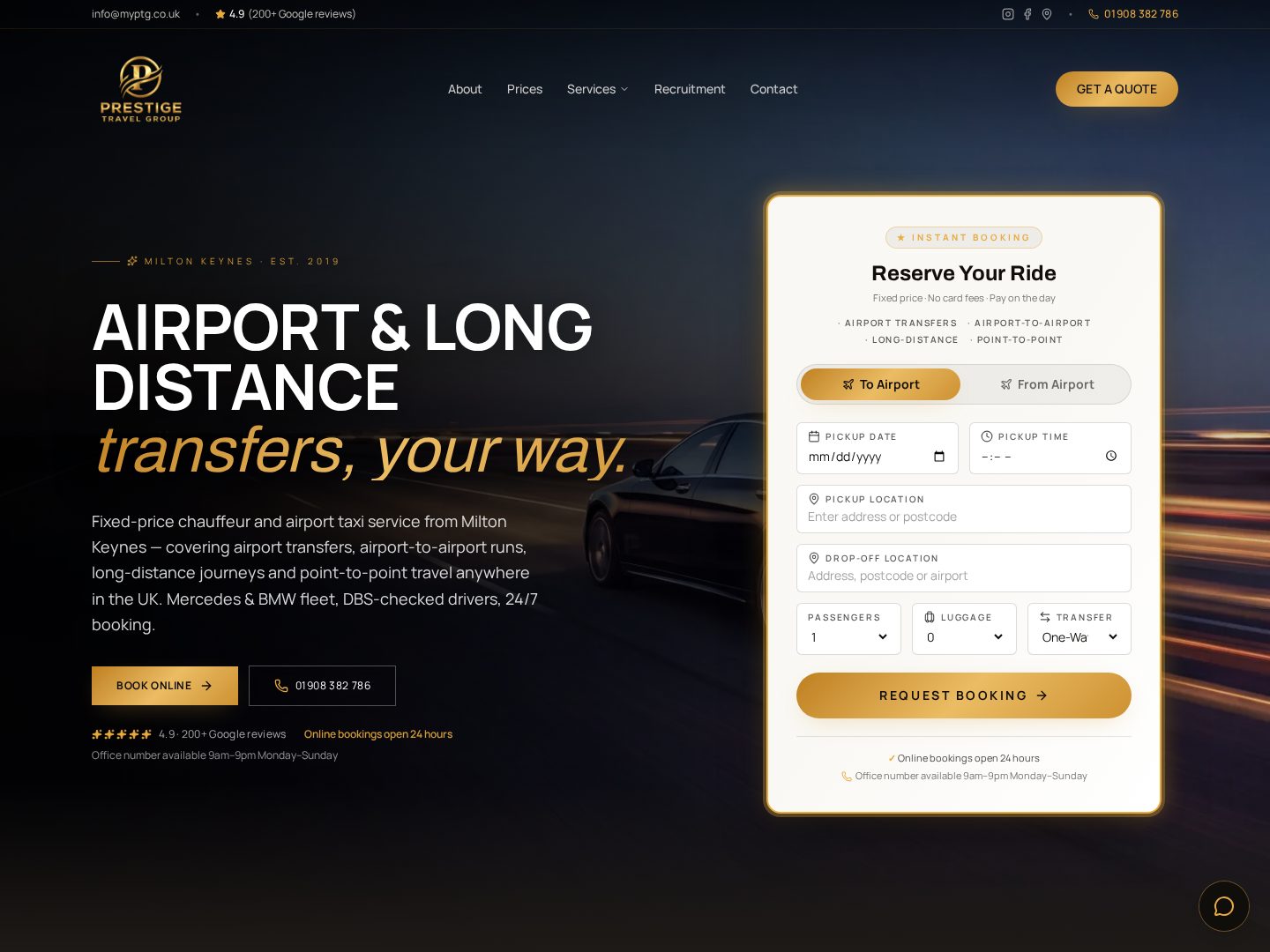 myPTG — Prestige Travel — Chauffeur & airport transfers website by dawrightco